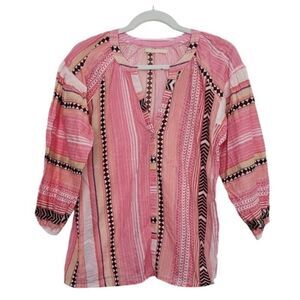 Lola Australia Pink Popover Tunic‎ Womans sz XS Boho Aztek Southwest Peasant